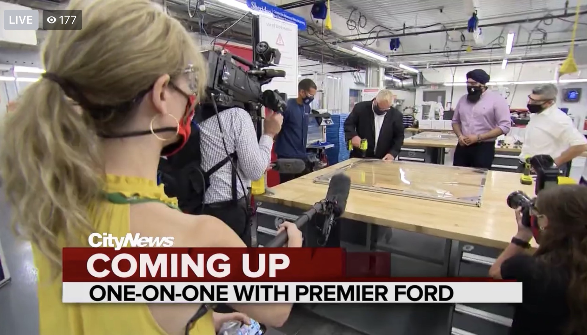 CityNews live broadcast from the CAMDT lab with a chyron previewing an interview with Premier Ford